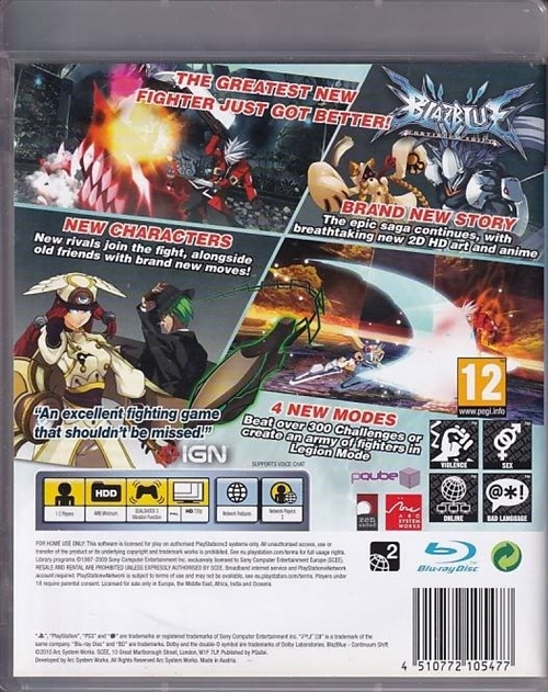 Blazblue Continuum Shift - PS3 (A Grade) (Genbrug)